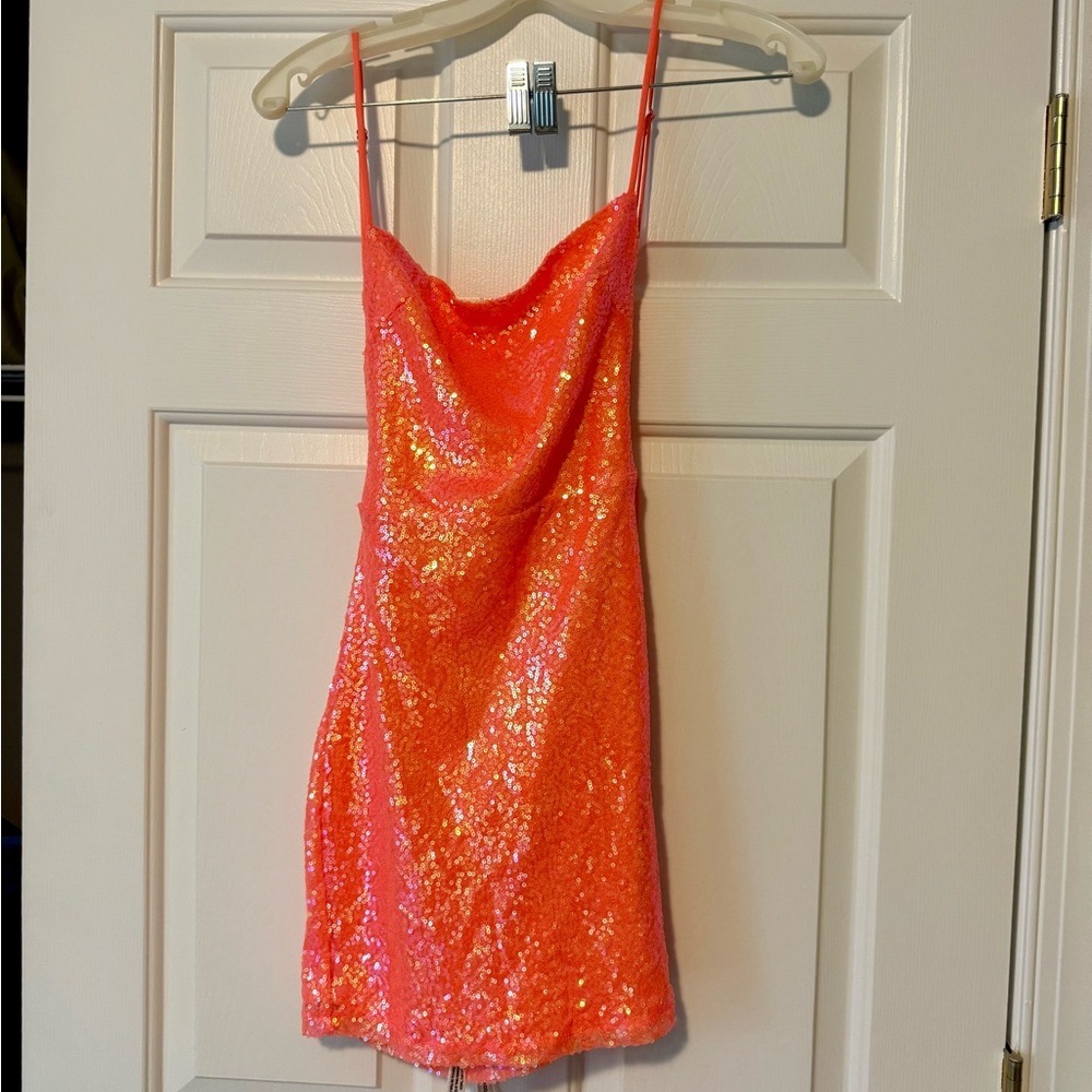 Lucy in the Sky orange/coral Sequin Dress - Picture 2 of 4